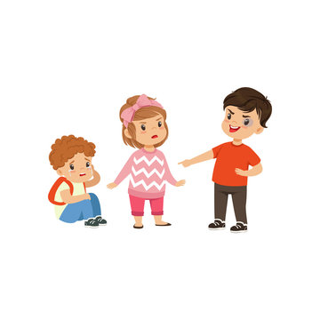Brave girl trying to stop a boy who bullying little boy vector Illustration on a white background