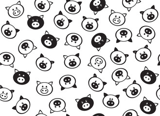 Vector  funny pigs seamless pattern, black and white  silhouettes, isolated on white.