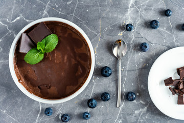 chocolate vegan ice cream, chocolate cubes, forest fruits