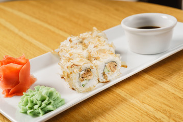 sushi with soy sauce
