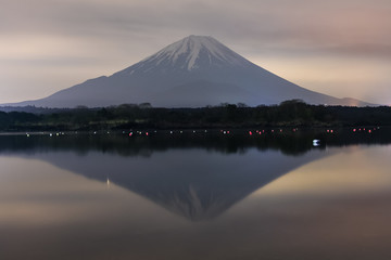 Night view of Mt. Fuji and Shojiko lake