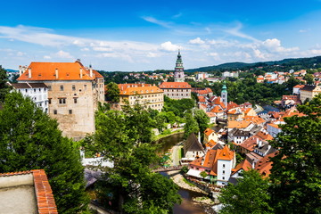 Fototapeta premium Beautiful view to church and castle in Cesky Krumlov, Czech republic