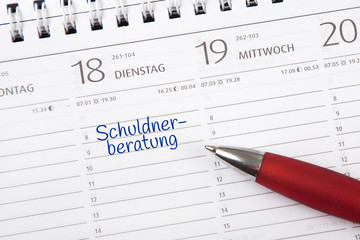 Eintrag im Kalender: Schuldnerberatung