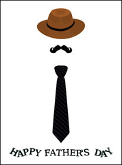 Fathers day calligraphic banner greeting card vector illustration moustache hat tie concept	
