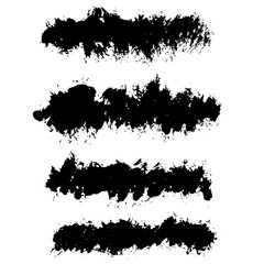 Grunge ink brush strokes set. Freehand black brushes. Handdrawn dry brush black smears. Modern vector illustration.