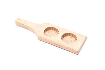 Wooden mooncake mold isolated on white background  