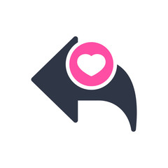 Back icon, arrows icon with heart sign. Back icon and favorite, like, love, care symbol