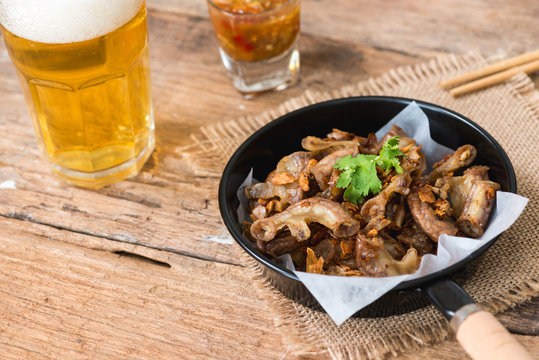 Deep fried pork small intestine or Chitterlings internal organs of pig
