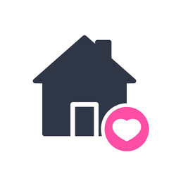 House icon, buildings icon with heart sign. House icon and favorite, like, love, care symbol