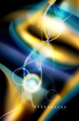 Color shiny light effects on black, liquid style multicolored wavy shape