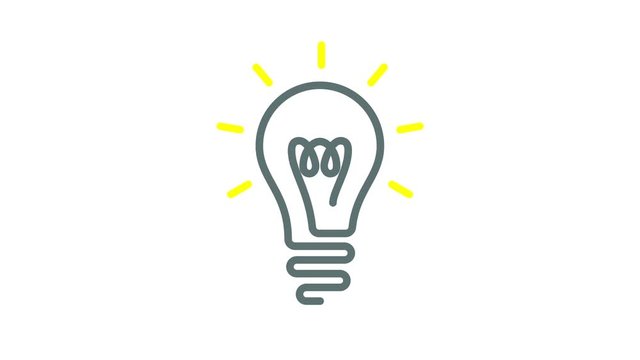 Linear animation of light bulb turned on, motion graphic animation element