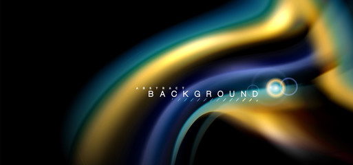 Color shiny light effects on black, liquid style multicolored wavy shape