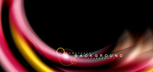 Color shiny light effects on black, liquid style multicolored wavy shape