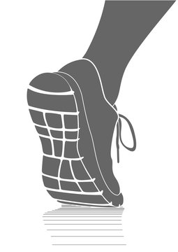 Running sports shoes icon, simple vector drawing. Running shoes symbol design template. Vector illustration of a runner's shoe / foot. View from the back on the sole. Close-up.