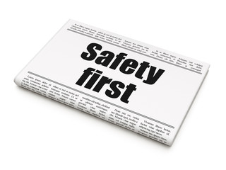 Security concept: newspaper headline Safety First on White background, 3D rendering