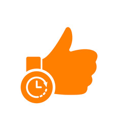 Like icon, gestures icon with clock sign. Like icon and countdown, deadline, schedule, planning symbol