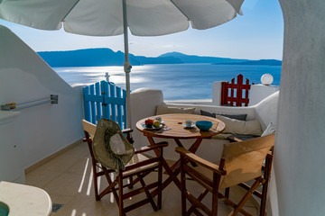 Breakfast in Paradise - on a terrace in Santorini, Greece