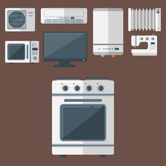 Home appliances vector domestic household equipment kitchen electrical domestic technology for homework tools seamless pattern background illustration