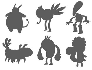 Monster character vector silhouette funny design element humour emoticon fantasy monsters unique expression crazy animals sticker illustration.