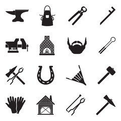 Blacksmith Icons. Black Flat Design. Vector Illustration.