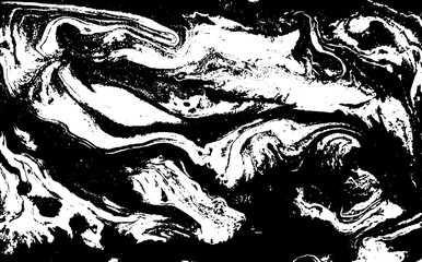 Black and white liquid texture. Hand drawn marbling illustration. Abstract vector background. Monochrome marble pattern.