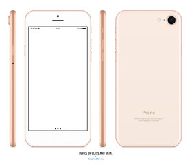 smartphone mockup in gold color with blank screen front, back and side on white background. stock vector illustration eps10