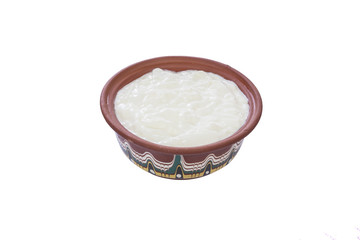 Bulgarian yogurt and bowl on white