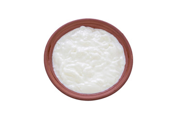 Bulgarian yogurt and bowl on white