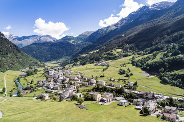 Fototapeta na wymiar Val Poschiavo, village of San Carlo. Aerial shot