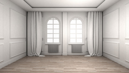 Empty Room Interior wooden floor classic and luxury style. 3d Render