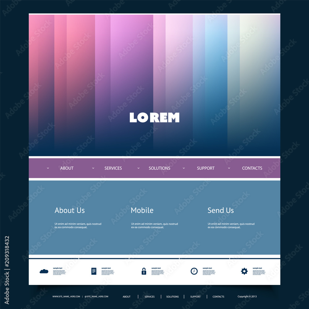 Poster website design template for your business with colorful striped pattern