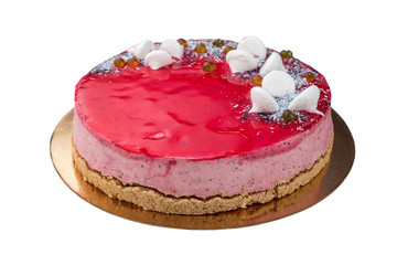 Strawberry Cake dessert with candies isolated on white background