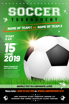 Soccer tournament poster template with sample text in separate layer