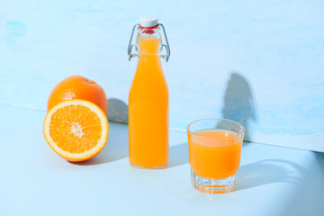 Fresh natural orange juice on table. Healthy drink.