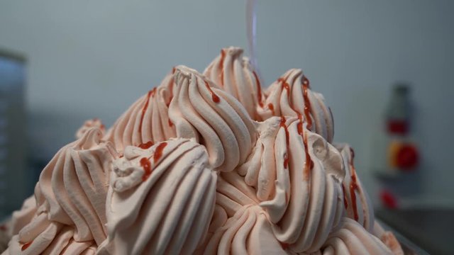 Icream Background Straberry with red sauce on display 
