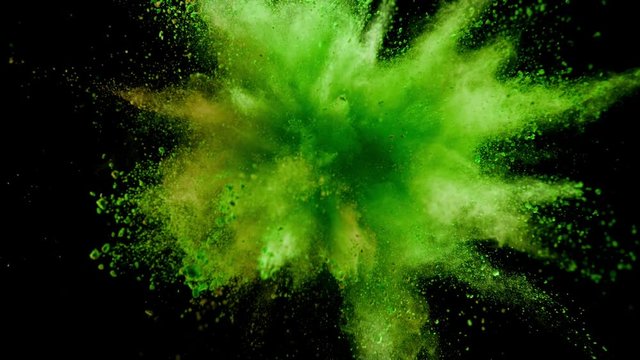 Super slow motion of colored powder explosion isolated on black background. Filmed on high speed cinema camera, 1000fps.