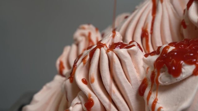 Icream Background Straberry with red sauce on display 