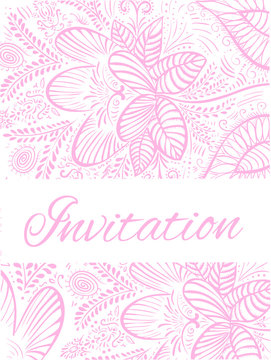 Pink Doodle Decorative Flowers Invitation Card