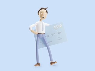 3d illustration. Businessman Jimmy with credit card.