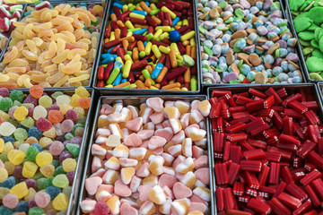 Candies display in public market.