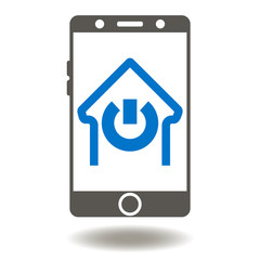 Smartphone House Power Switch Button Icon Vector. Smart Home Mobile Control Illustration. Mobility Application Management House Logo. IOT Symbol.