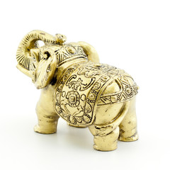 Bronze statuette of elephant isolated on white background