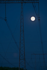 Full moon.Electric pole.