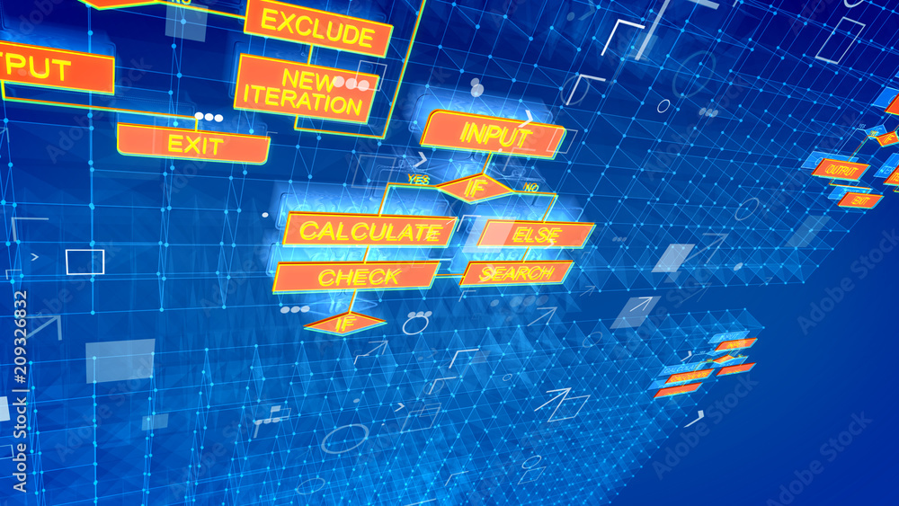 Poster yellow algorithms in the blue backdrop