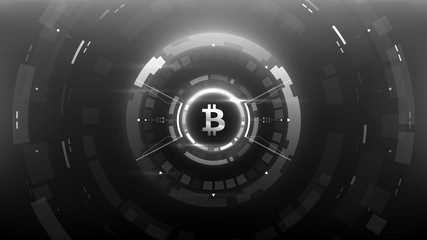 Bitcoin cryprocurrency futuristic vector illustration for background, HUD, graphical user interface, banner, business and finance infographics and more. Worldwide digital money blockchain system