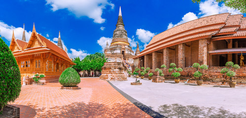 A pagoda of Wat Yai Chaimongkol Temple is the famous Temple in Ayutthaya, Thailand.. - obrazy, fototapety, plakaty