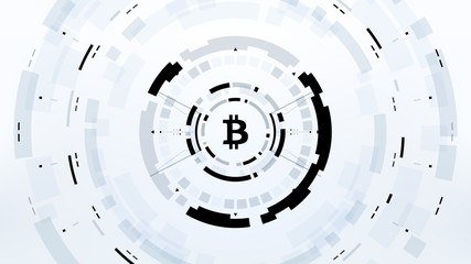 Bitcoin cryprocurrency futuristic vector illustration for background, HUD, graphical user interface, banner, business and finance infographics and more. Worldwide digital money blockchain system