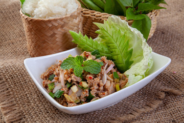 spicy minced pork salad, minced pork mash with spicy, Thai food