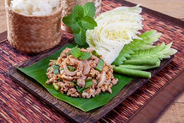spicy minced pork salad, minced pork mash with spicy, Thai food