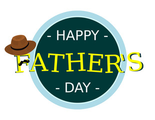 Fathers day calligraphic sticker greeting card vector illustration moustache hat concept